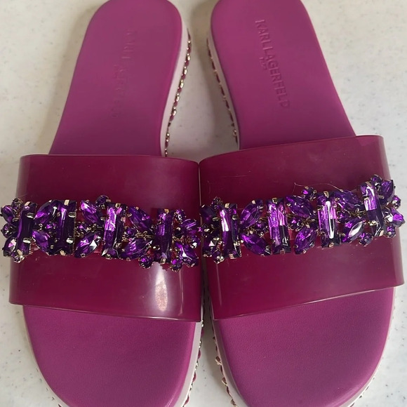 KARL LAGERFELD PARIS Pink Embellished Comfort Bijou Round Toe Platform 6.5 M - Picture 5 of 10